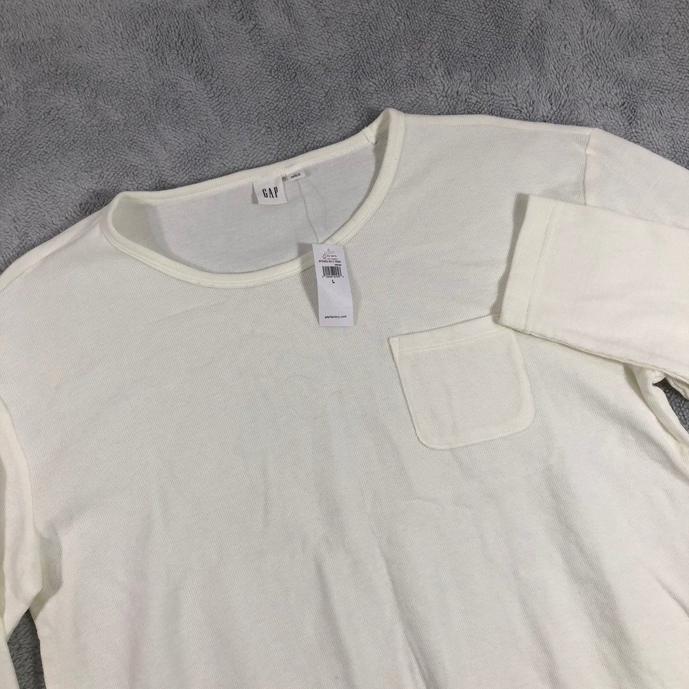Gap Shirt Women's Large Off White Long Sleeve Waffle Knit Pocket Minimalist